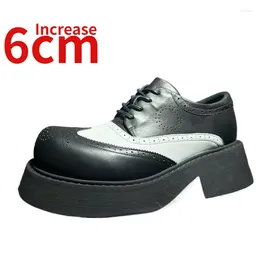 Casual Shoes Europe/American Show Design Derby For Men Increase 6cm Japanese Style Genuine Leather Thick Platforms Elevator Carved Shoe