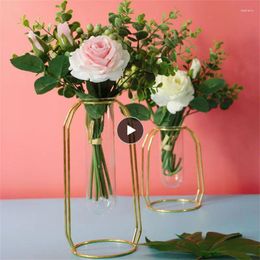 Vases High Quality Flower Vase Geometric Hydroponic Plant Iron Line Glass Garden Modern Tube Art Decor Holder