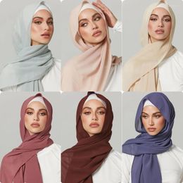 Scarves Fashion Pearl Chiffon Hijab Shawls Of Muslim Women Solid Colour Head Wraps Scarf For Ladies