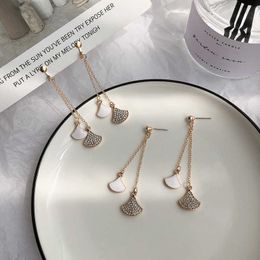 Bu Earring Fashionable and Beautiful Design Silver Needle Fanshaped Tassel Earrings Water Diamond Luxury Long with Original Logo Vbjq