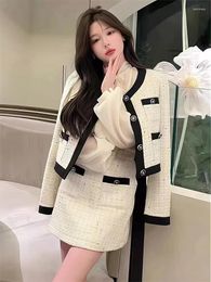 Two Piece Dress Real S In Stock: 2024 Fashionable Korean Two-Piece Set For Women Early Autumn Style Jacket Top And Pencil Skirt
