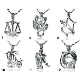 18KGP Fashion Signs of Zodiac Pendant Mountings Twelve Constellations style Pearl Gem Bead Cage Lockets DIY Lucky Charm Jewellery No 7- 2274