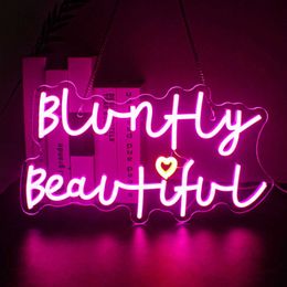 LED Neon Sign Bluntly Beautiful n Sign Pink Led Signs for Bedroom Wall Decor n Lights Signs for Girl Room Bedroom Home Party Decor Gifts