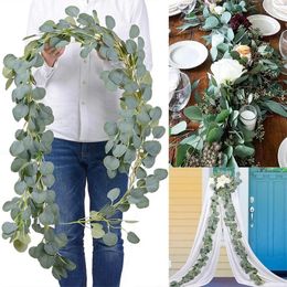 Decorative Flowers Eucalyptus Garland Artificial Faux Wall Decor Silver Dollar Greenery Leaves Vines Plant For Wedding Arch