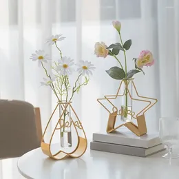 Vases Nordic Golden Iron Line Vase Hydroponic Plant Flower Geometric Art Decor Metal Holder Modern Home Decoration