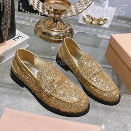 Casual Shoes Brand Women Sequined Cloth Loafers Low Heels Metal Decor Retro Flats Autumn Designer Slip On Zapatillas Mujer