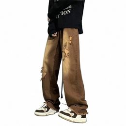 2022 Atmosfera cintura in stile cerniera marrone uomini marrone cargo pantaloni jeans larghi y2k vestiti dritti hip hop pantaloni in denim pantales hombre k1rg#