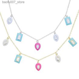 Pendant Necklaces Geometric Pendant Necklace Earring Set for Women Enamel CZ Gold Plated Chain with 35cm + 10cm Extension Unique Colorful Design Q240606