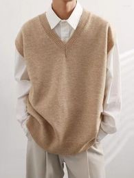 Men's Vests Knit Sweater Male Jacket Coat Solid Color Clothing Plain Sleeveless V Neck Waistcoat Vest Korean Fashion Order 2024 Trend