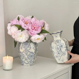 Vases Nordic Blue And White Porcelain Ceramic Vase Ornament Living Room Dining Table Flower Arrangement Wedding Decoration