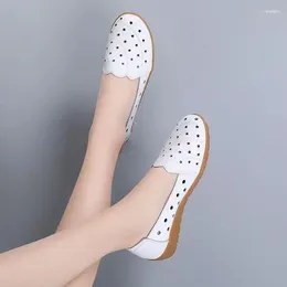 Casual Shoes Fashion White Leather For Women Summer Flats Cut Outs Breathable Loafers Ladies Ballet Moccasins Female Shoe