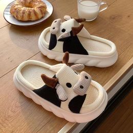 Piccolo designer di mucche cotone interno e pantofole di lino simpatiche pantofole di lino cartone animato non slitta