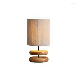 Table Lamps Modern Simple Wooden LED Lamp Bedside Linen Fabric Desk Light For Home Bedroom Decoration