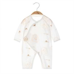 Baby jumpsuits sommar nyfödd jumpsuit baby rent bomull tunna benfria kläder långärmad baby sommarkläder