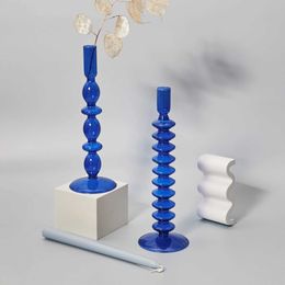 Candle Holders Blue Glass Candlesticks for Wedding Birthday Holiday Home Decoration Morden Decorative Glass Candle Holder 1PC
