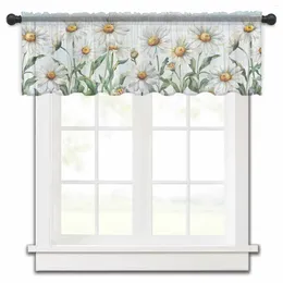 Curtain Spring Plants Daisies Flowers Pastoral Blue Kitchen Small Window Sheer Short Living Room Voile Drapes