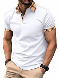 Camisa de pólo de mangas curtas masculina Europa e o colarinho xadrez dos Estados Unidos Fi Slim Camiseta Men de camiseta Menir camisa pólo n3ie#