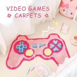 Carpets Pink Games Console Tufted Rugs Bedroom Cute Flocking Carpet Non-Slip Doormat Thick Plush Soft Washroom Floor Mat Home Decor