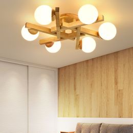 Wood LED Chandelier For Living Room Bedroom Dining Room Kitchen Ceiling Lamp Modern Nordic Style Design Indoor Light Fixtures