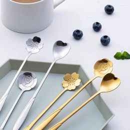 Coffee Scoops 1pcs Stainless Steel Spoon Spoons Cherry Rose Gold Silver Scoop Christmas Gifts Tableware Decoration Kitchen Accessories