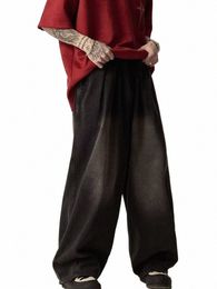 baggy Jeans Men Autumn Gradient Color Persality Hip Hop Wide-leg Denim Trousers All-match American Retro Full Length Fi V0SP#