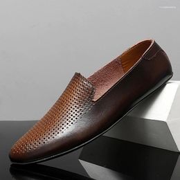 Casual Shoes Men Summer Fashion Leather Men's Business Formal Breathable Hollow Out Soft Slip On Flat Dress