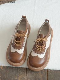 Casual Shoes Two Tone Small Leather Handmade Literary Mori Girl Thick Sole Brogue British Style Round Head Flat