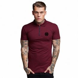 england style Men Polo Shirt Zip Polo Tees Fi Cott Fitn Polo T-Shirt Brand Short Sleeve Gym Bodybuilding Clothing 00X3#