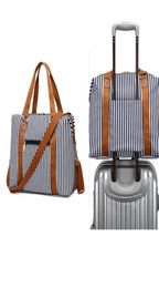 Navy Stripe Large size Canvas Duffel Bags Women Men Travel luggage3473411