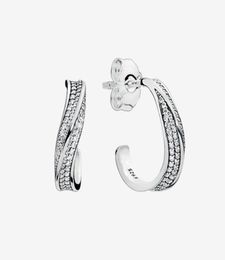 Clear CZ stone pave Wave Hoop Earrings Women's Sparkling Wedding Gift with Original box for 925 Sterling Silver Earring sets9309521