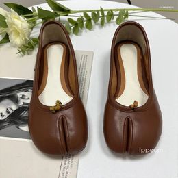 Casual Shoes IPPEUM Brown Split Toe Ballets Flats Plus Size 44 Women Ballerina Mary Janes Leather Loafers Zapato Mujer