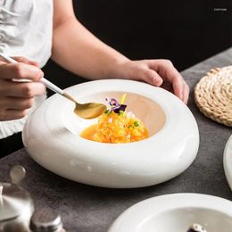 Plates High-end El Restaurant Ceramic Insulation Plate White Irregular Position On The Western Cold Dish Plate.