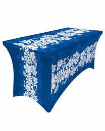 Table Skirt Hawaiian Tropical Flower Blue Elastic Wedding Birthday Decoration Tablecloth For Party