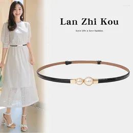 Belts 1cm Wide Genuine Leather Narrow Inlaid Pearl Belt Fashionable And Versatile For Women's Travel Simple Decorative Dress