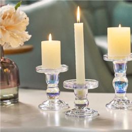 Candle Holders Europe Crystal Roman Column Glass Candle Holders Home Decor Romantic for Wedding Ornaments Tealight Votive Candlestick Holder
