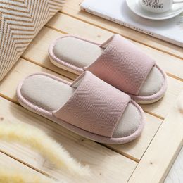 Comfortable Linen Slippers Summer Slippers Home Fabric Indoor Couples Non-Slip Spring Autumn Soft Floor