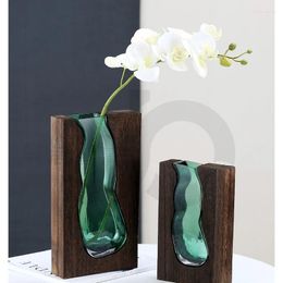 Vases Nordic Pastoral Style Log House Glass Vase Wooden Flower Hydroponic Green Plant Flowers Desktop Living Room Coffee Table