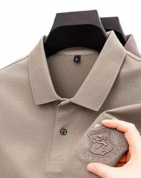 Högkvalitativ is silke andningsbar kortärmad poloskjorta herrar av high-end varumärke fi utsökta broderier avslappnad Paul T-shirt u53m#