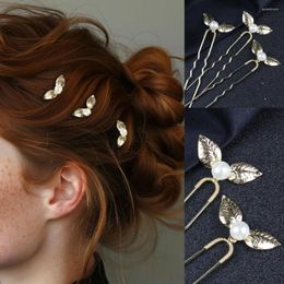 Headpieces Vintage Gold Leaves 3PCS Wedding Hair Pins For Women Pearls Head Jewellery Accessories Bridal Headwear Bride Clips