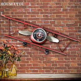 Wall Clocks Airplane Clock Creative Retro Electronic Timer Iron Home Office Bedroom Crafts Decorative Ornaments For Boys Birthday Gifts