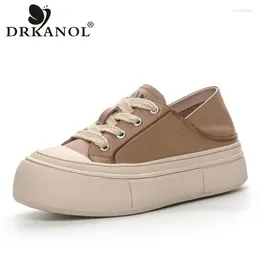 Casual Shoes DRKANOL 2024 Spring Women Chunky Platform Sneakers Genuine Leather Thick Bottom Single Zapatillas Mujer