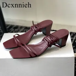 Casual Shoes Summer Square Toe Genuine Leather Low Heels Retro Sandals Women Thin Band Roman Style Sandalias Sexy Party Dress
