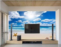 Wallpapers Classic Wallpaper For Walls 3d Customized Blue Sky And White Clouds Beach Scenery Home Decoration