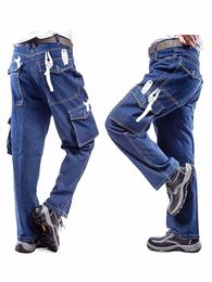 cott Work Wear Straight Jeans Cargo Pants Men Baggy Thick Durable Outdoor Tactical Denim Lg Trousers 2023 New S2SL#