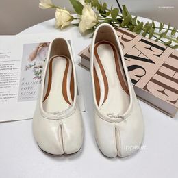 Casual Shoes IPPEUM White Ballet Flats Split Toe Women Leather Mary Janes Plus Size 44 Summer Flat Ballerina