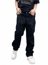 y2k Jeans Mens Hip Hop Embroidered Letter Baggy Jeans Black Pants 2023 New Harajuku Punk Rock Wide Leg Trousers Streetwear Hot 105g#
