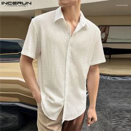 Men's Casual Shirts INCERUN Tops 2024 Korean Style Stylish Mens Texture Solid Street Simple Comfortable Short Sleeved Blouse S-5XL