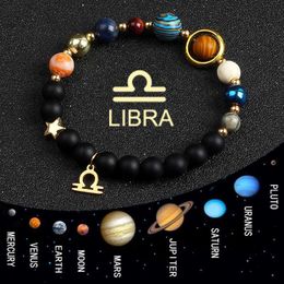 Chain Universe Galaxy Eight Planets 12 Constellation Bracelets for Women Natural Stone Solar System Bracelets Libra Virgo Leo JewelryL2466