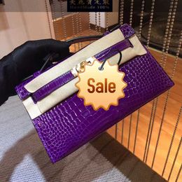 Top Ladies Designer Koalliy Bag Handmade real crocodile skin Mini bag generation of female hand bag Single Shoulder Messenger Bag Purple DT7I