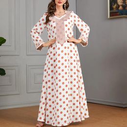 Ethnic Clothing 2024 Summer Fashionable Polka Dot Embroiled Long Dress Chiffon V-neck Muslim Causal Abaya Kaftan Marocain Femme Maxi